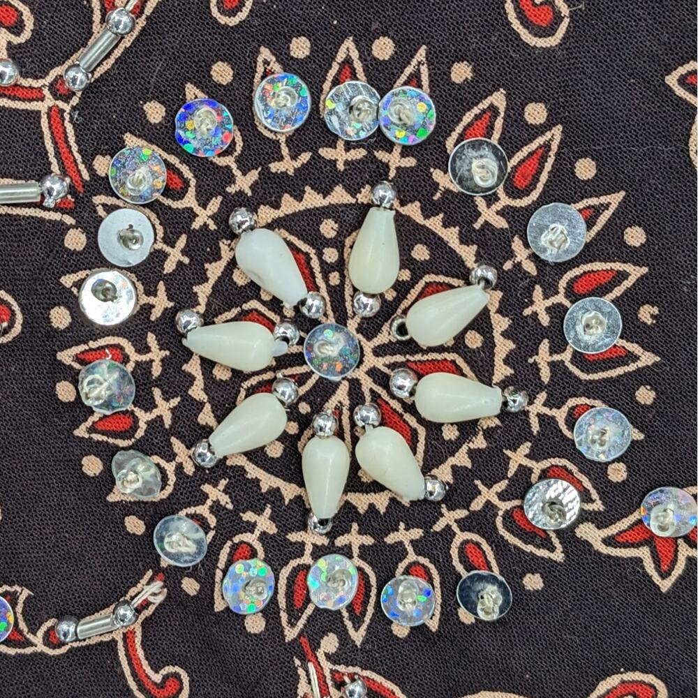 NWOT Vintage 1990s Ornate Indian Cotton Bead Sequin MAXI SKIRT Drawstring Waist